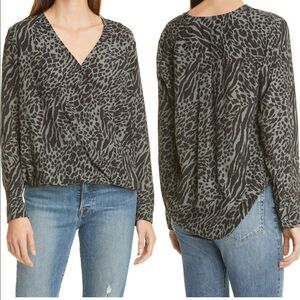 Rails Hillary animal mix print wrap front long sleeve blouse size XS; S; NWT